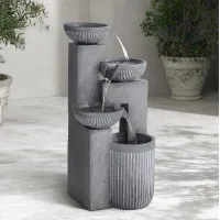 Casava 33" High Gray Stone 4-Bowl Outdoor LED Floor Fountain