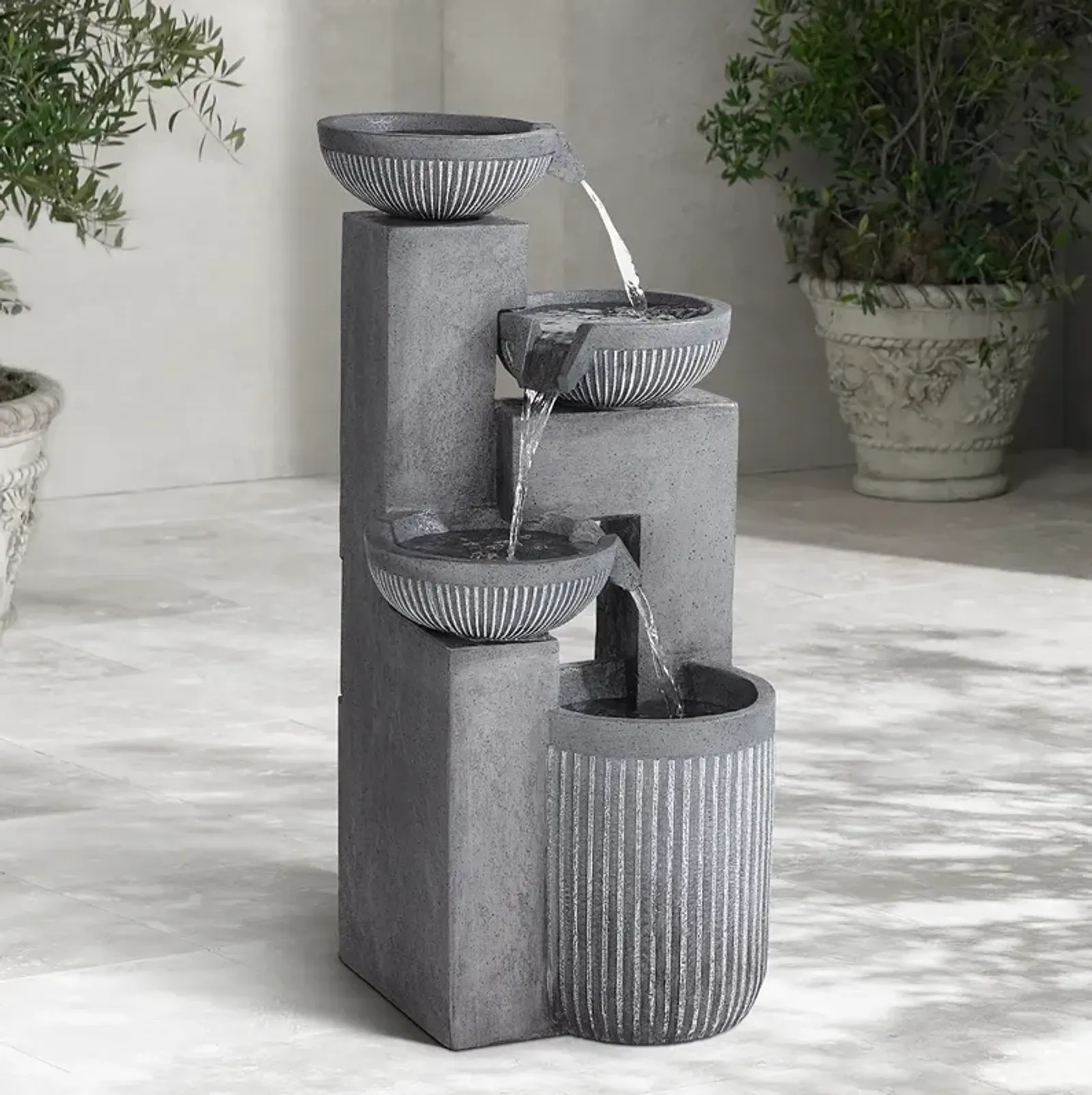 Casava 33" High Gray Stone 4-Bowl Outdoor LED Floor Fountain