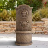 Lion Face 45"H Sandstone Outdoor LED Wall/Floor Fountain