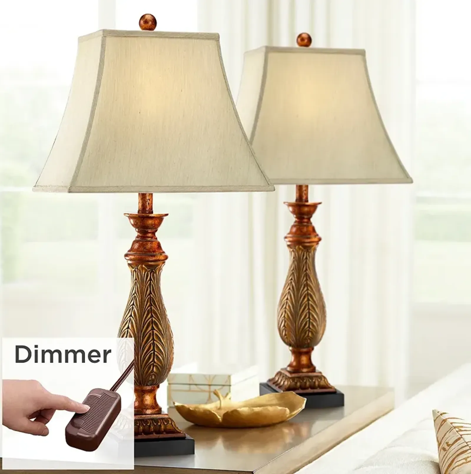 Regency Hill 29" High Two-Tone Gold Table Lamps Set of 2 with Dimmers