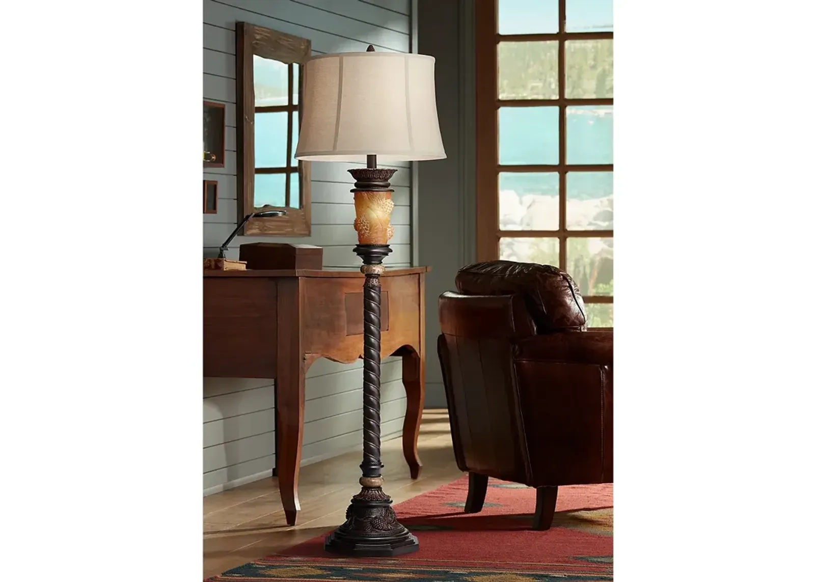 Franklin Iron Works Pine Cone Glow 65" High Night Light Floor Lamp