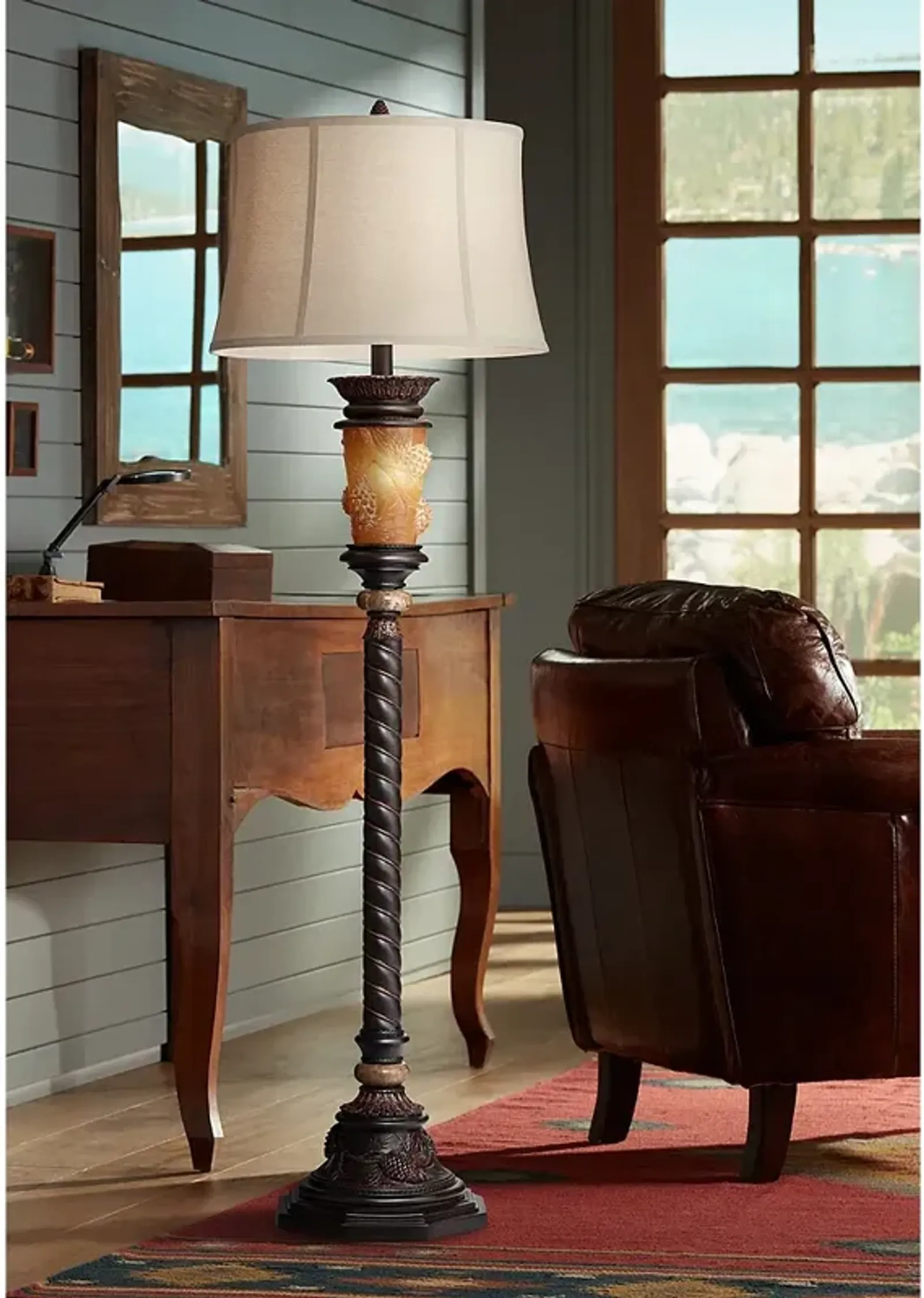 Franklin Iron Works Pine Cone Glow 65" High Night Light Floor Lamp