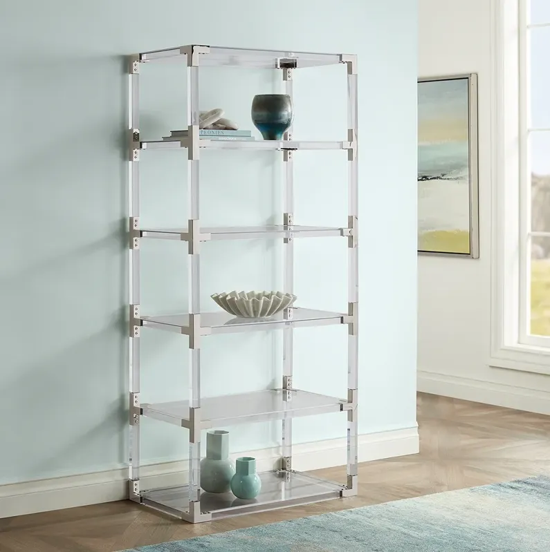 Hanna 70 3/4" Clear Acrylic and Chrome 6-Shelf Open Bookcase