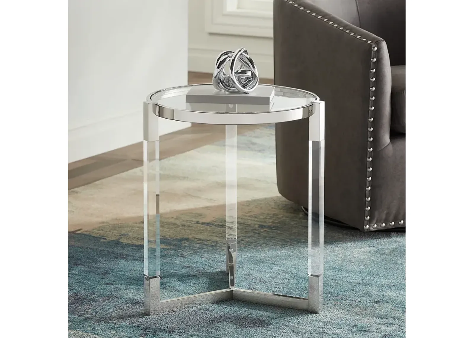 Darla 19" Wide Silver and Acrylic Modern Round Accent Table