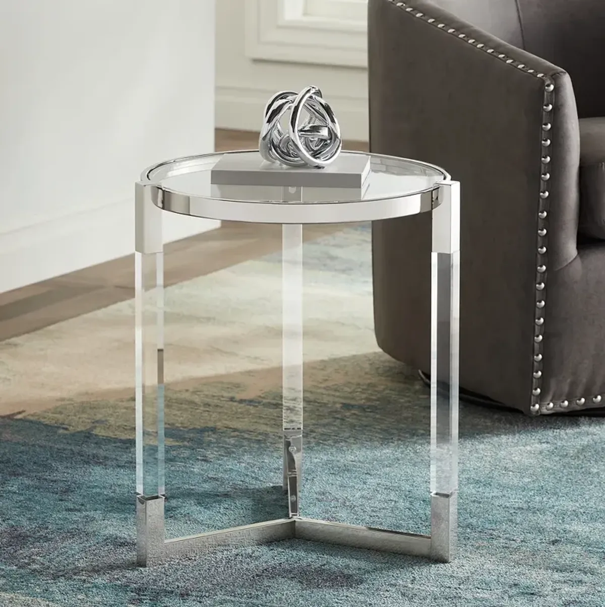 Darla 19" Wide Silver and Acrylic Modern Round Accent Table