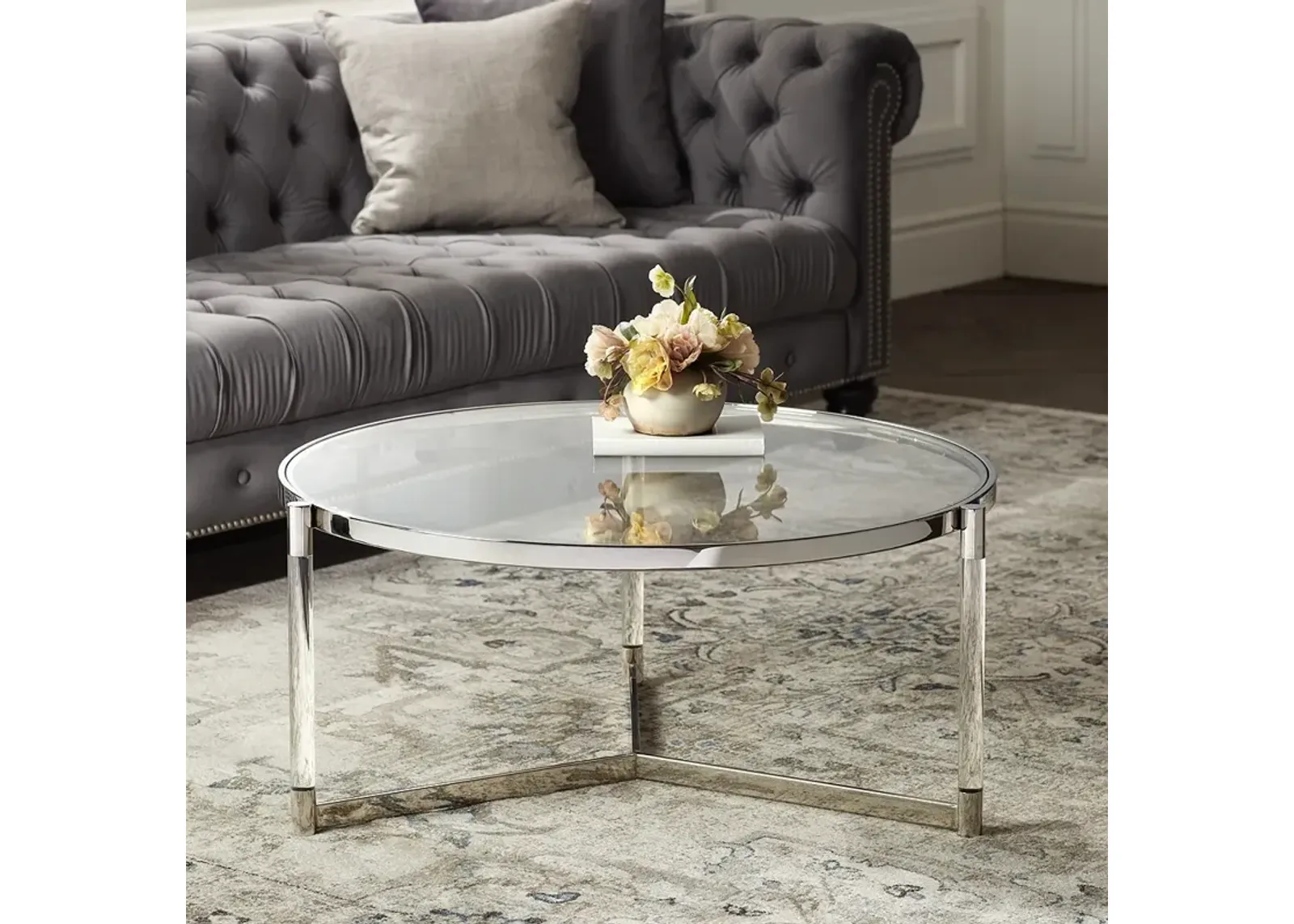 55 Downing Street Stefania 36" Silver and Acrylic Modern Coffee Table