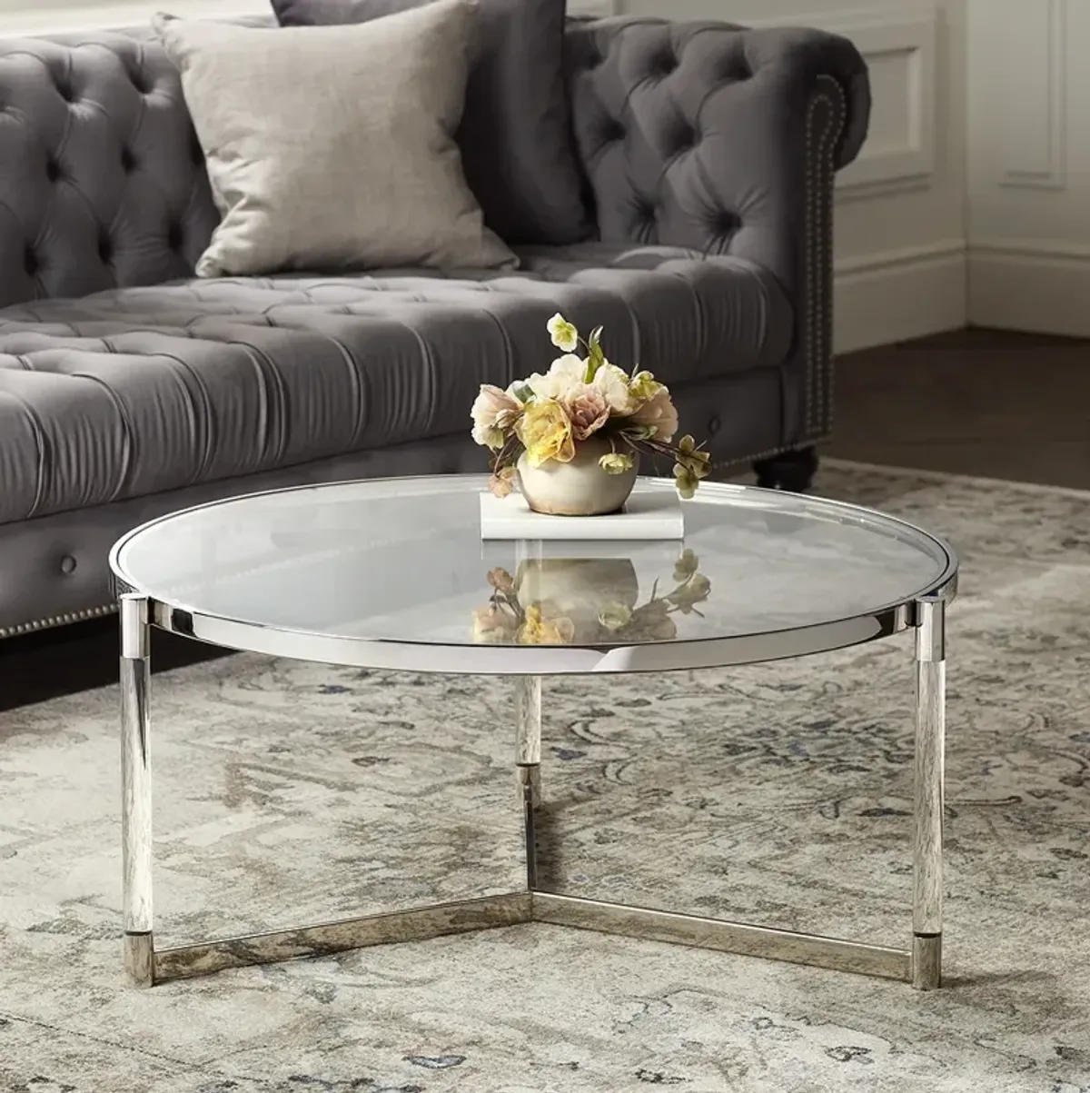 Stefania 36" Wide Silver and Acrylic Modern Coffee Table