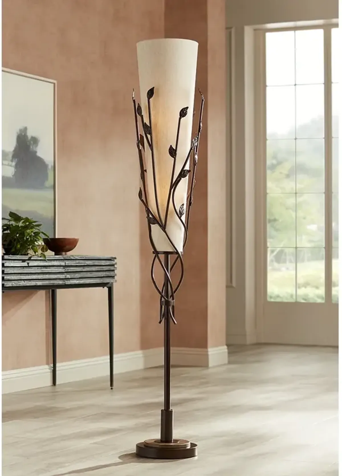 Franklin Iron Works Folia 66" Bronze Organic Vine Uplight Floor Lamp