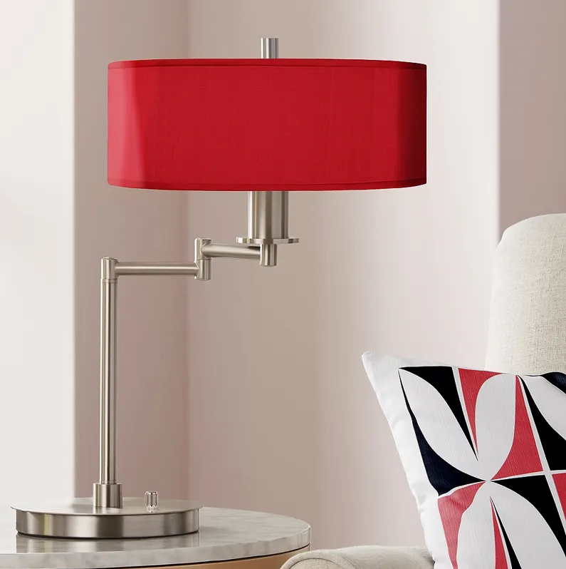 Possini Euro 20 1/2" Red Textured Faux Silk Swing Arm LED Desk Lamp
