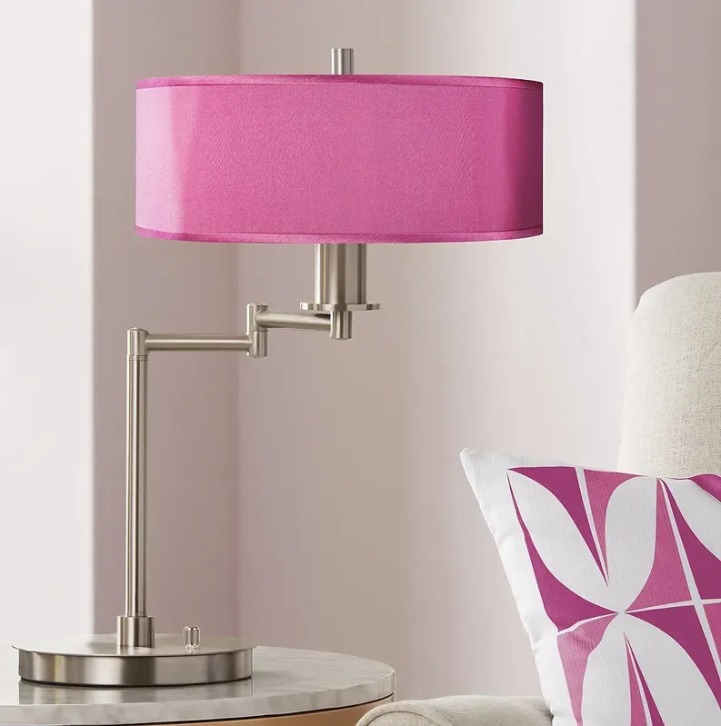 Possini Euro 20 1/2" Pink Orchid Faux Silk Swing Arm LED Desk Lamp