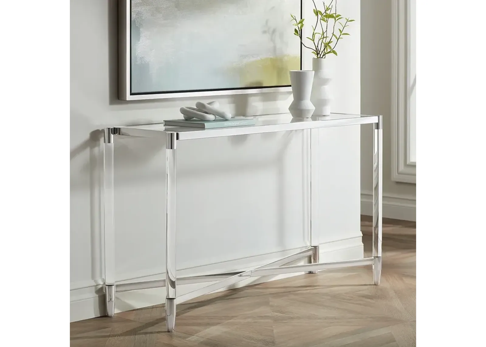 Stefania 50" Wide Silver and Acrylic Modern Console Table