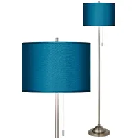 Possini Euro 62" Modern Nickel Floor Lamp with Handcrafted Blue Shade