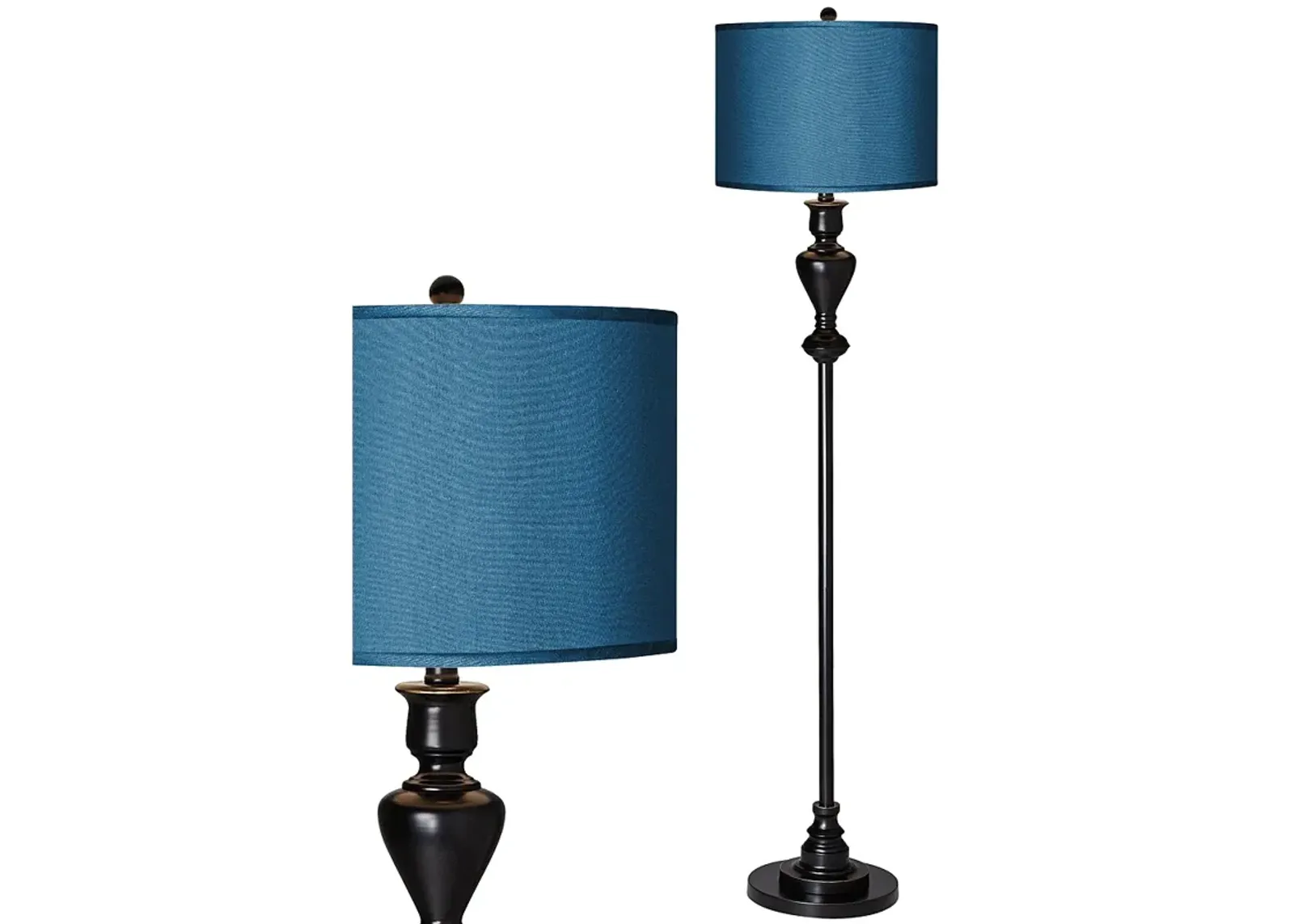 Possini Euro 58" Blue Faux Silk Shade Black Bronze Font Floor Lamp