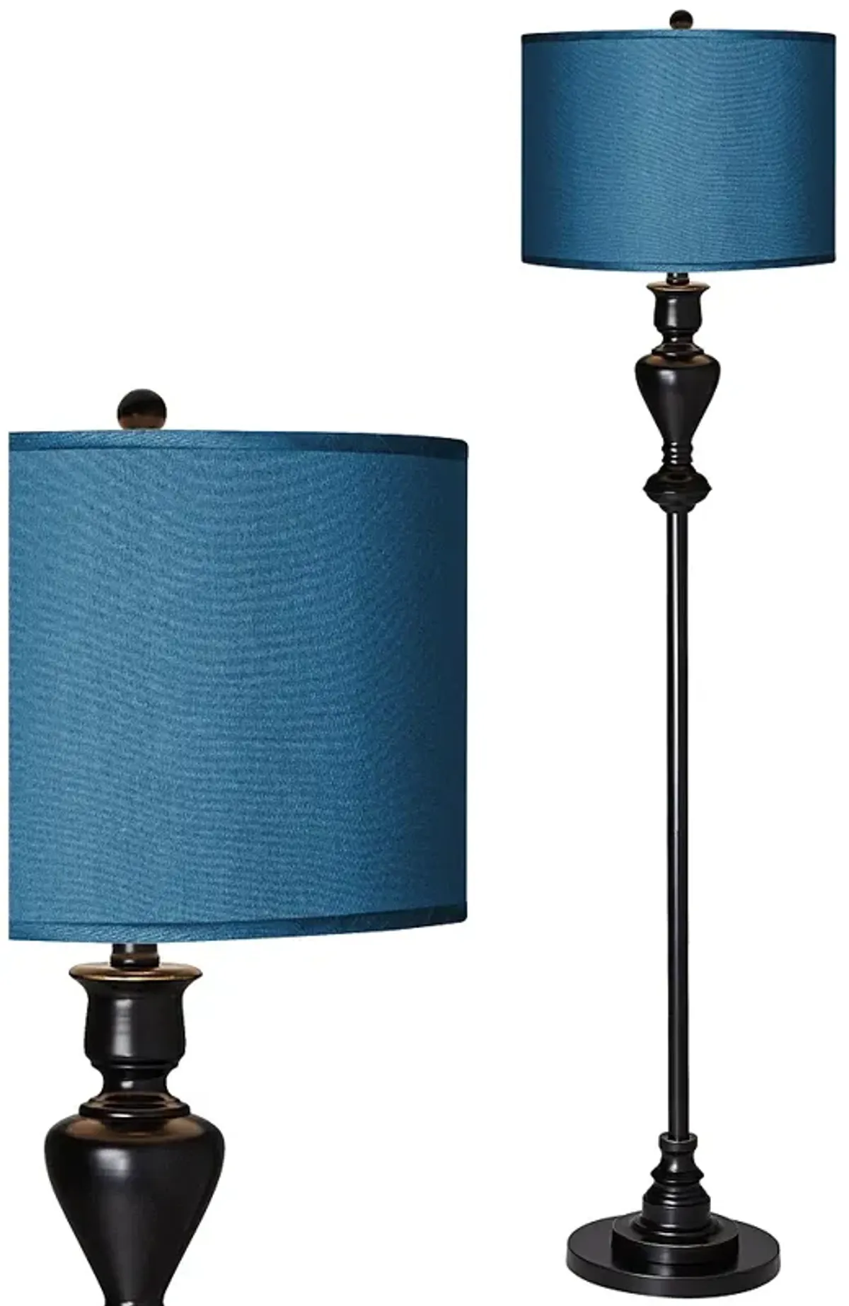 Possini Euro 58" Blue Faux Silk Shade Black Bronze Font Floor Lamp