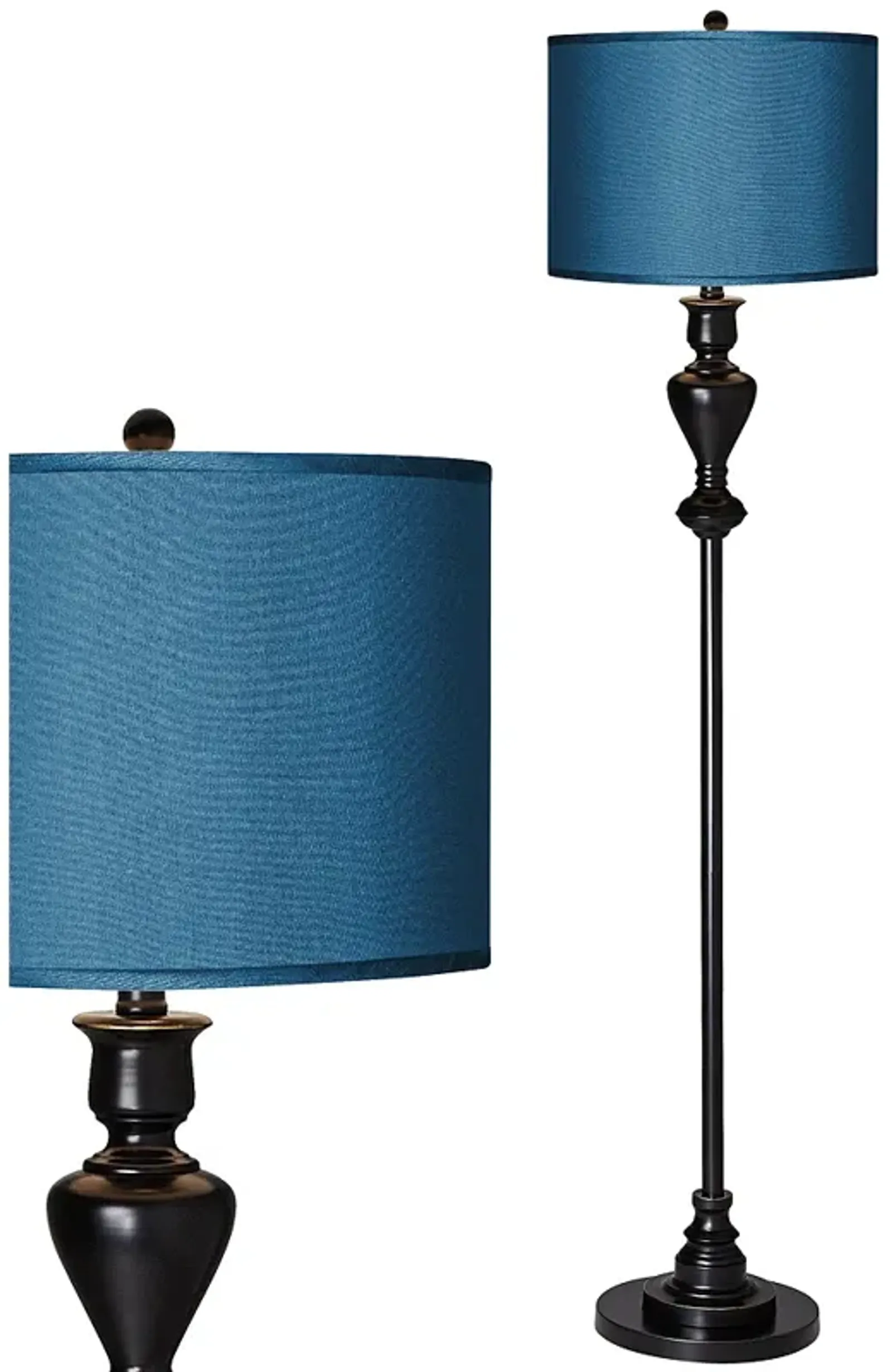 Possini Euro 58" Blue Faux Silk Shade Black Bronze Font Floor Lamp