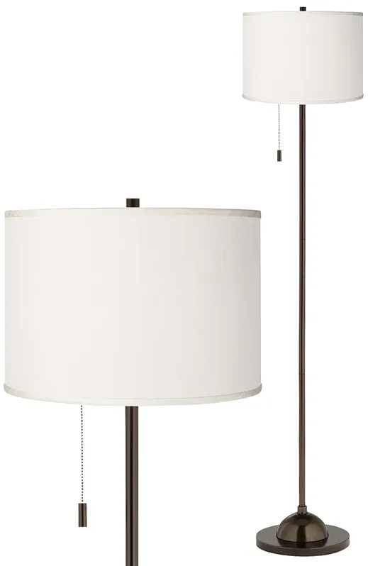 Possini Euro 62" Cream White Faux Silk and Bronze Club Floor Lamp