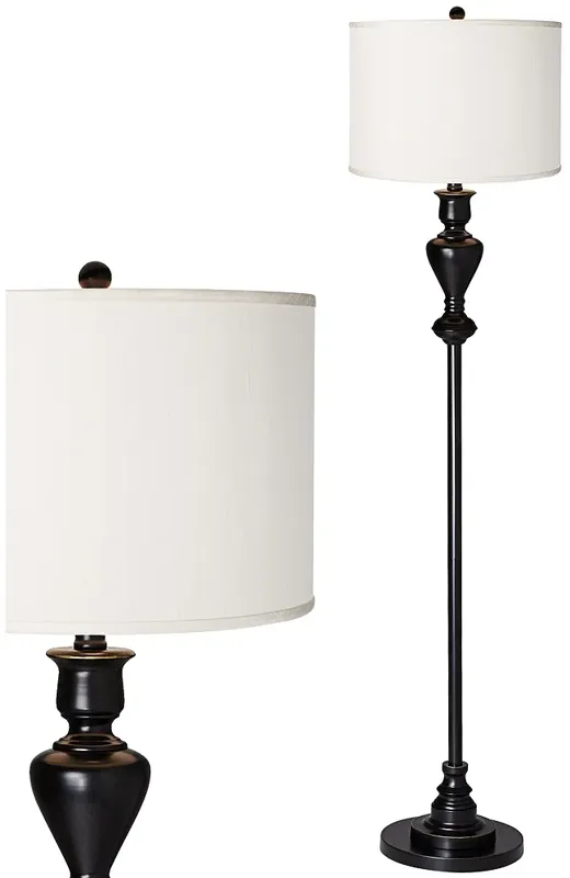 Possini Euro 58" Cream Faux Silk Shade Black Bronze Floor Lamp