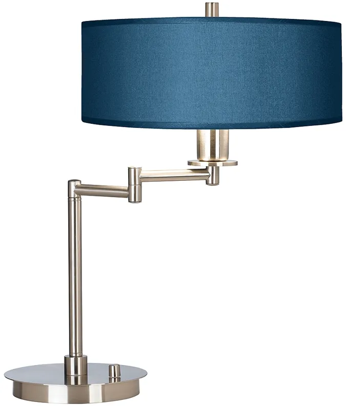 Possini Euro 20 1/2" Blue Faux Silk Modern LED Swing Arm Desk Lamp