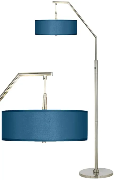 Possini Euro 71 1/2" Blue Faux Silk Brushed Nickel Arc Floor Lamp