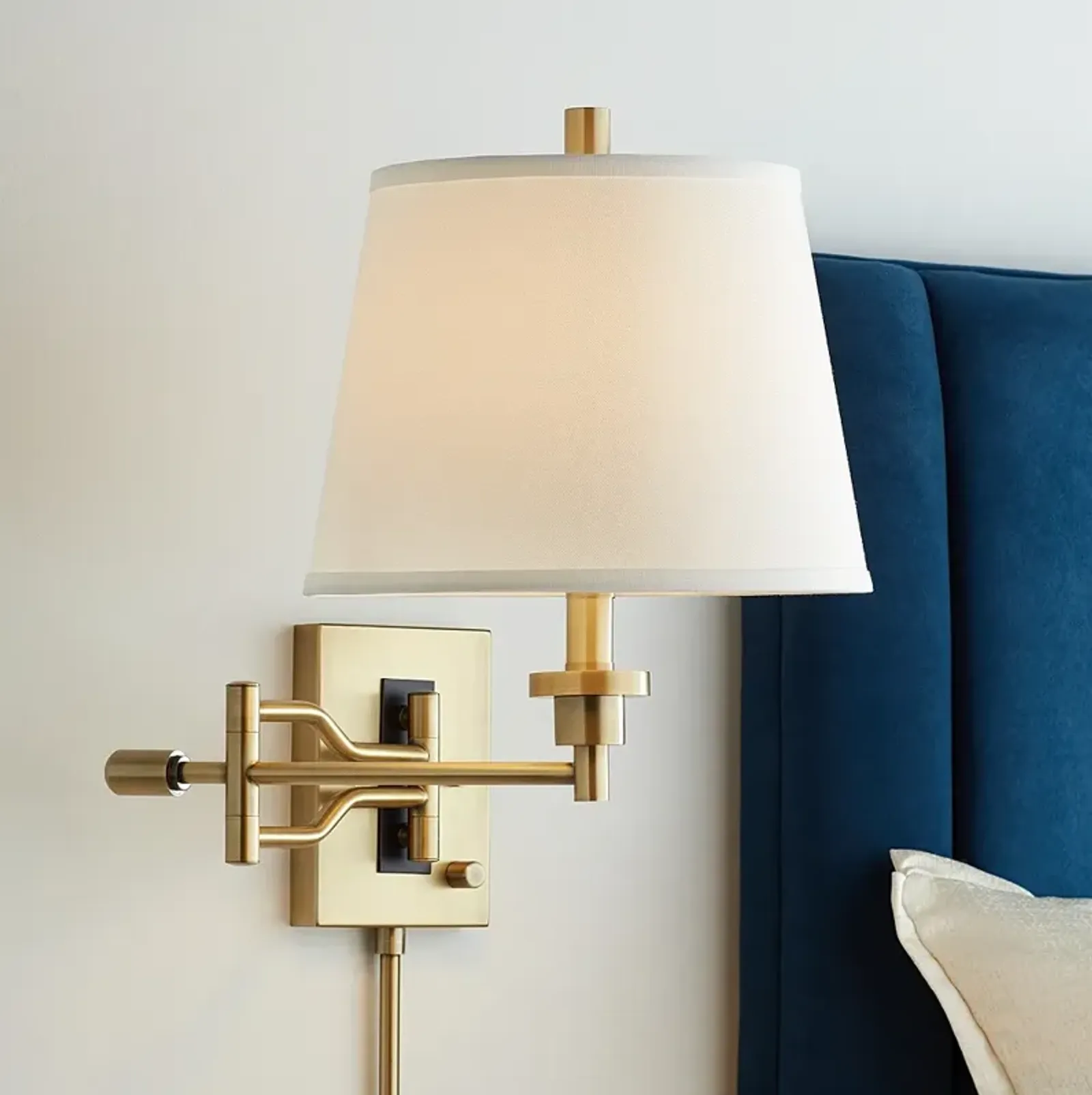 Barnes and Ivy Eleganta Satin Brass Swing Arm Wall Lamp with Cord Cover