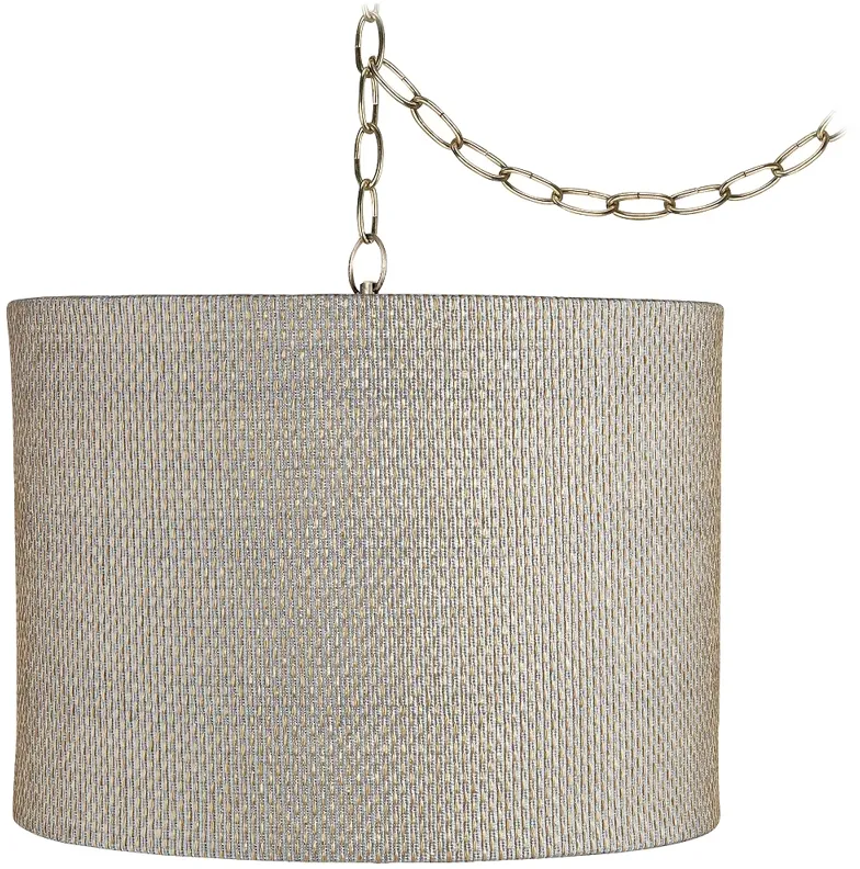 Possini Euro Gray and Gold Weave 15" Brass Plug-In Swag Chandelier