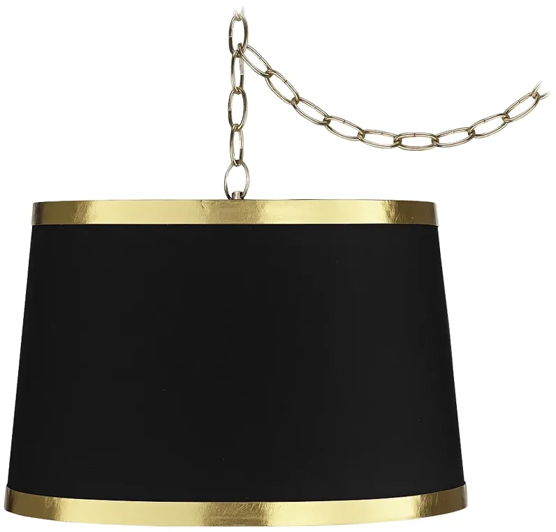 Possini Euro Black Gold 15" Wide Antique Brass Plug-In Swag Chandelier