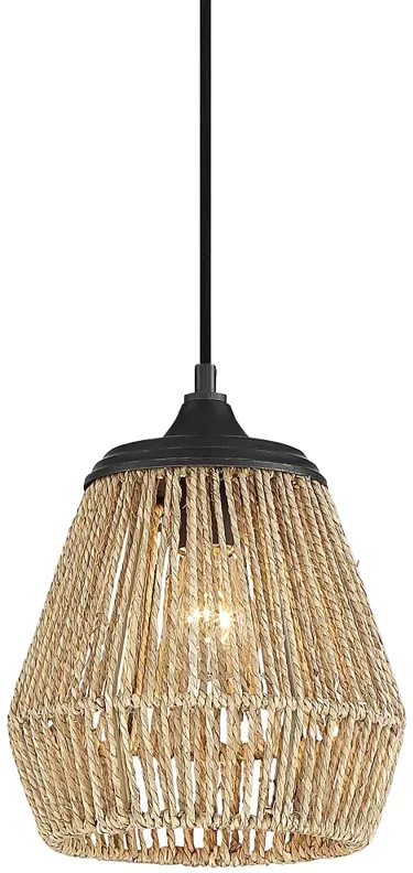 Quoizel Romain 8 3/4" Wide Earth Black and Rattan Fiber Mini Pendant