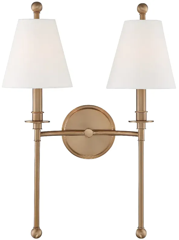 Crystorama Riverdale 14 1/2"H Aged Brass 2-Light Wall Sconce