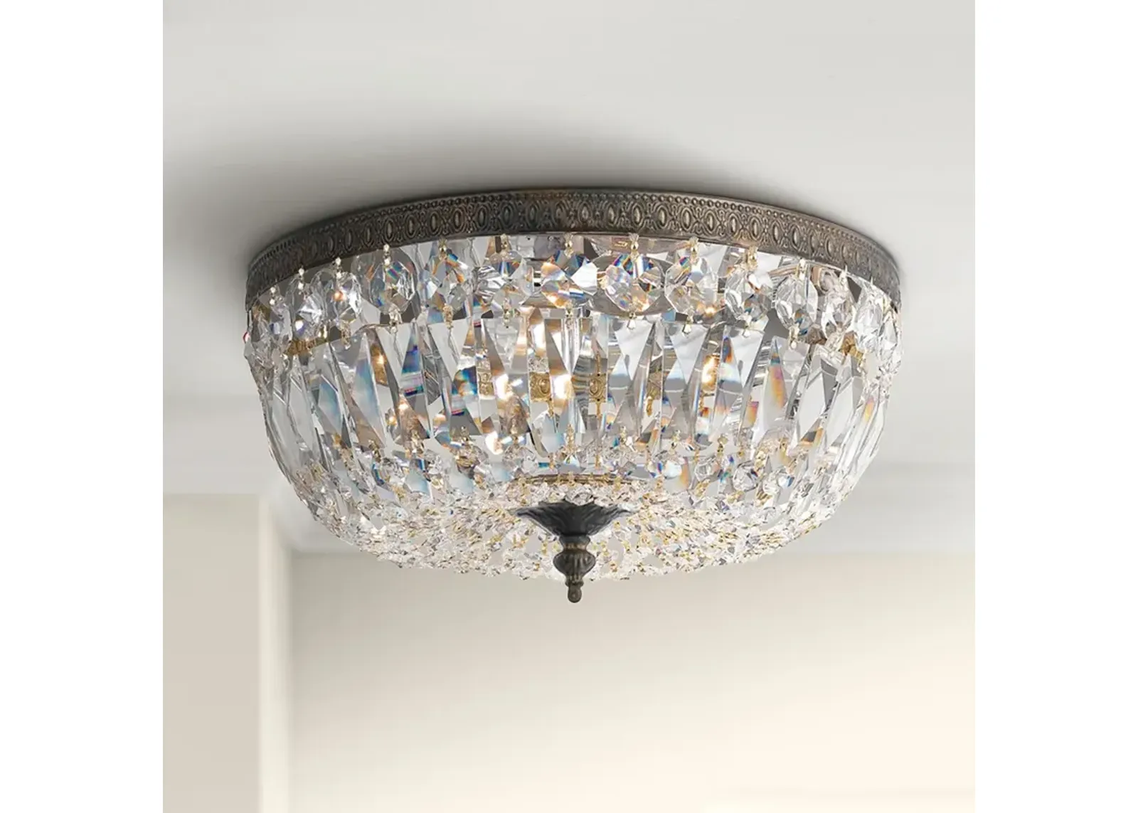 Crystorama Ceiling Mount 16" Wide Bronze Crystal 3-Light Ceiling Light