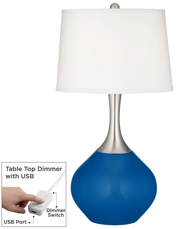 Color Plus Spencer 31" Hyper Blue Table Lamp with USB Dimmer