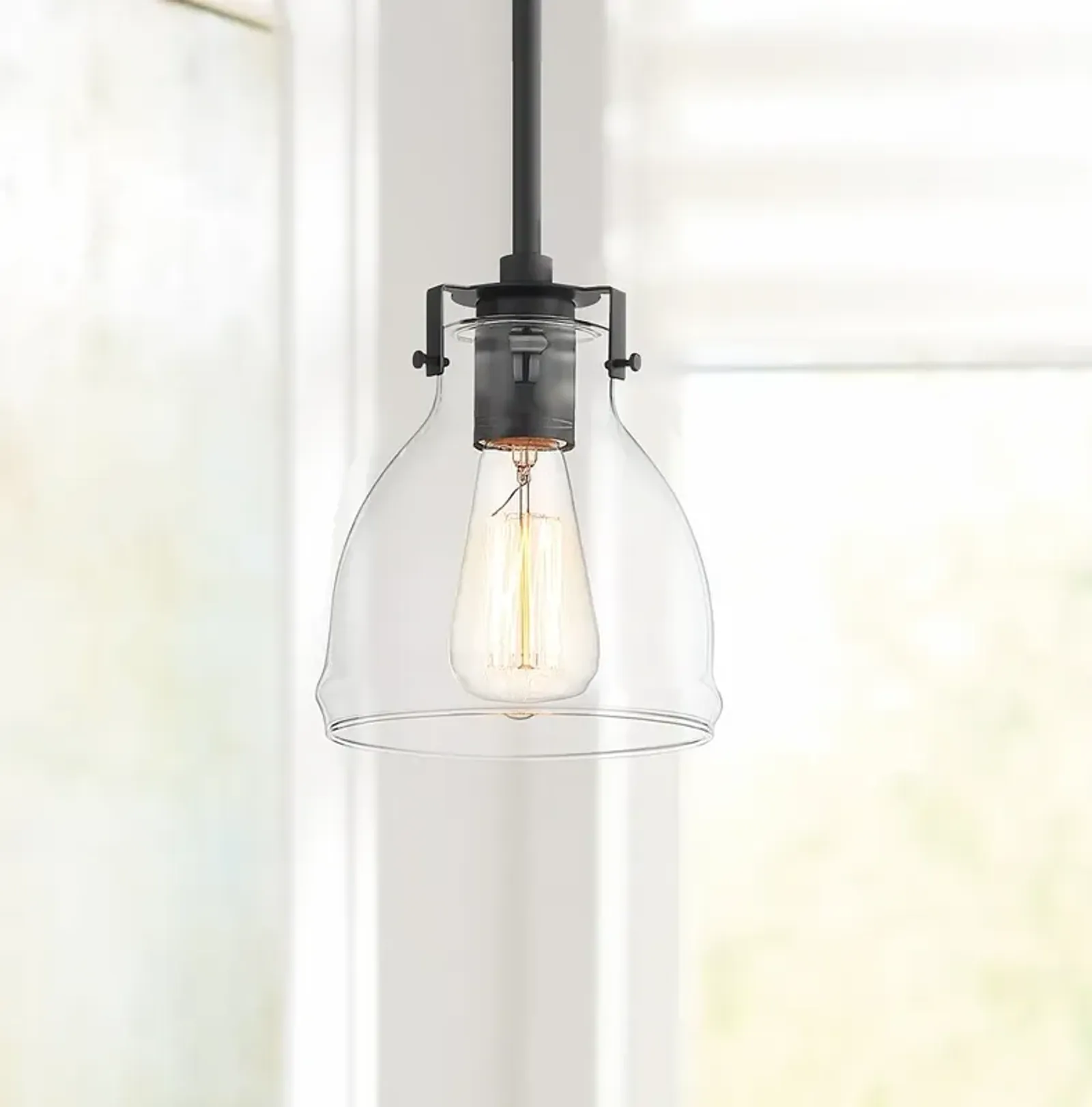 Possini Euro Bellis 6" Wide Black Clear Glass Mini Pendant