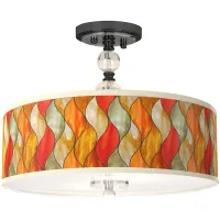 Flame Mosaic Giclee 16"W Black Semi-Flush Ceiling Light