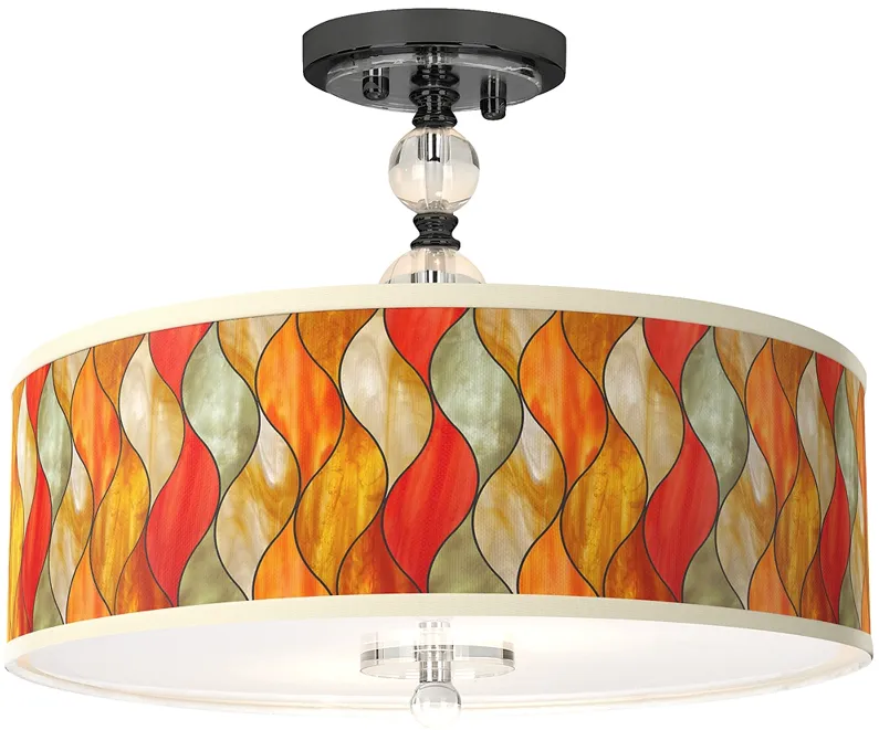 Flame Mosaic Giclee 16"W Black Semi-Flush Ceiling Light