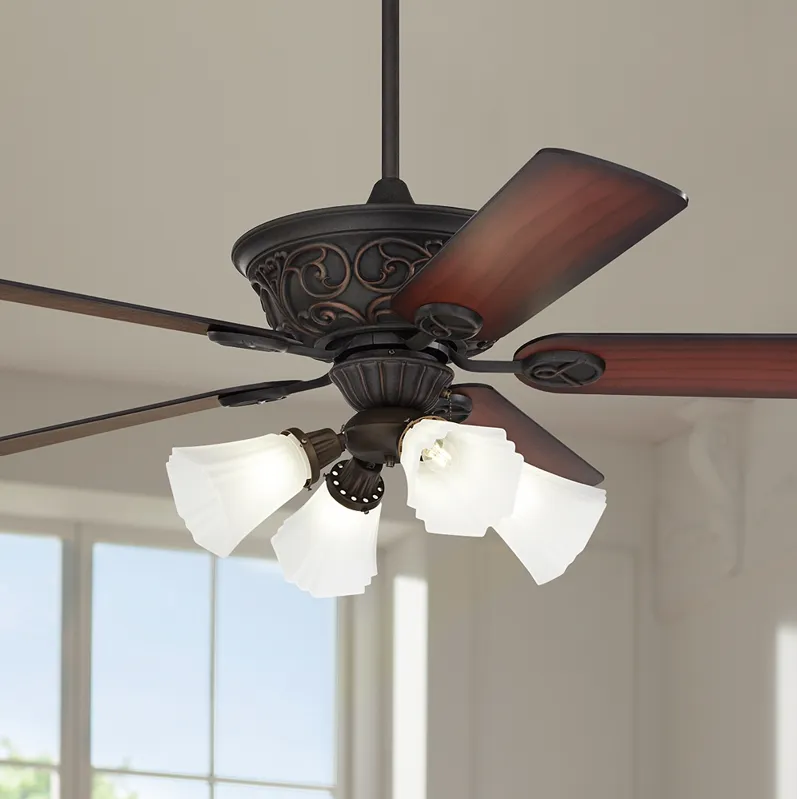 52" Casa Contessa Bronze LED Ceiling Fan with Pull Chain