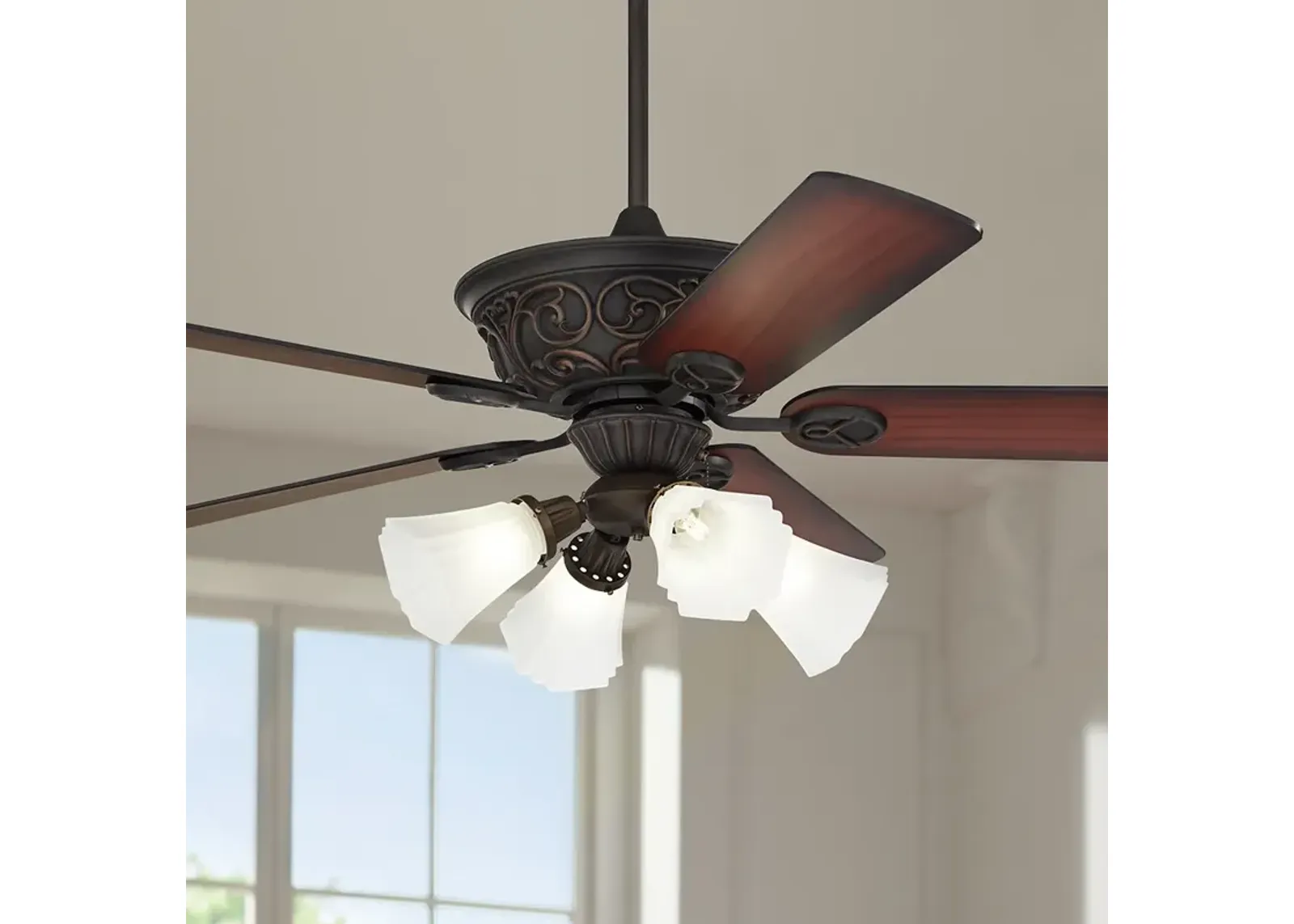 52" Casa Contessa Bronze LED Ceiling Fan with Pull Chain