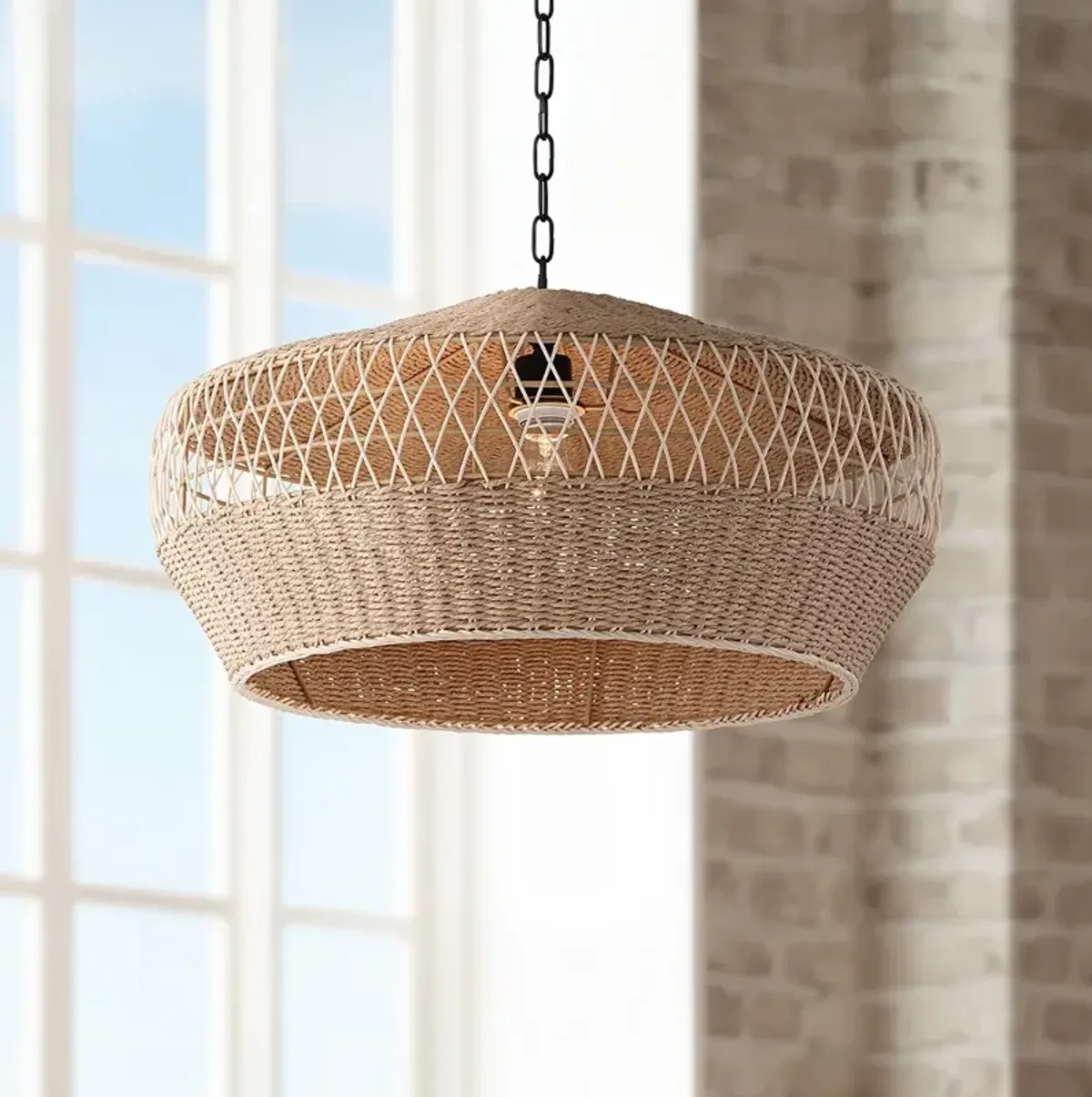 Regency Hill Matias 24 1/2" Vine and Rope Modern Pendant Light