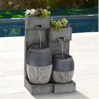 Mendit 29" High Gray Stone 2-Jar Outdoor LED Floor Fountain