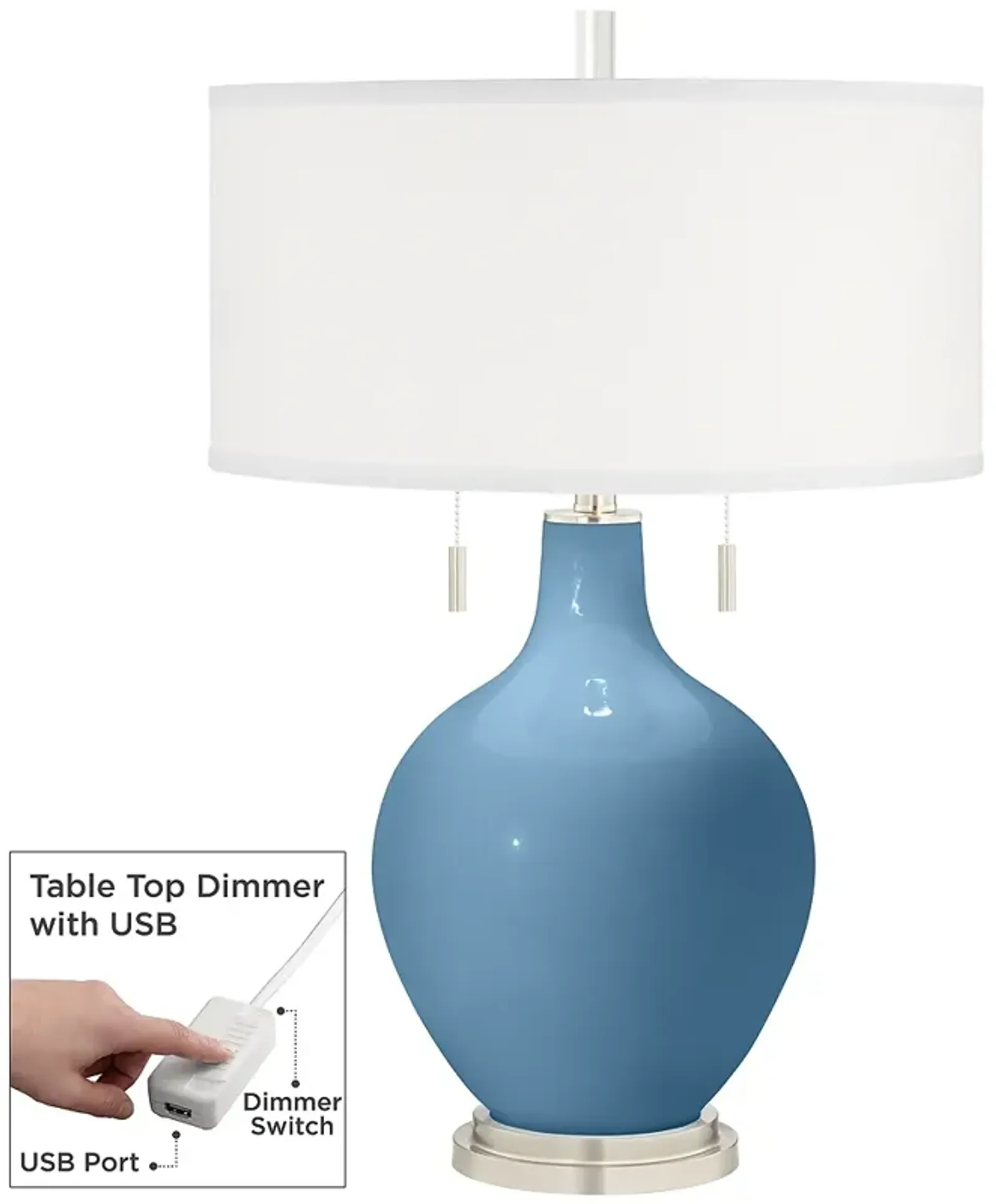 Secure Blue Toby Table Lamp with Dimmer