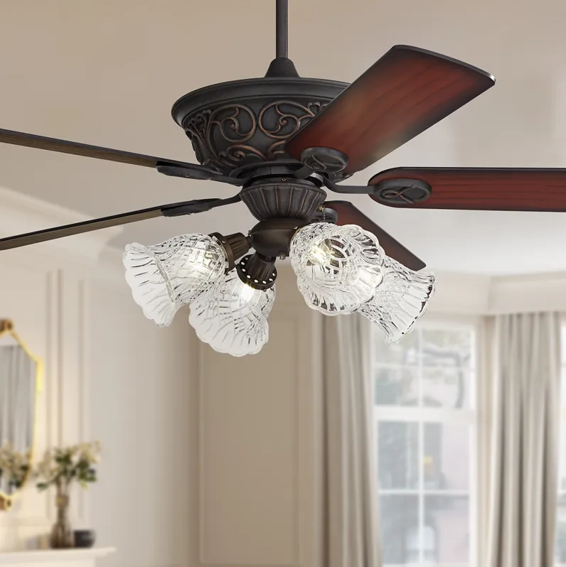 52" Casa Contessa Bronze Clear Glass LED Pull Chain Ceiling Fan