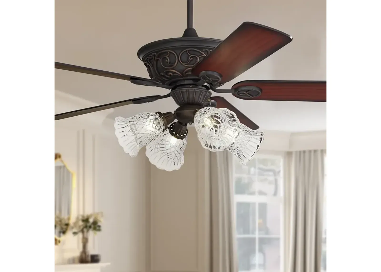 52" Casa Contessa Bronze Clear Glass LED Pull Chain Ceiling Fan