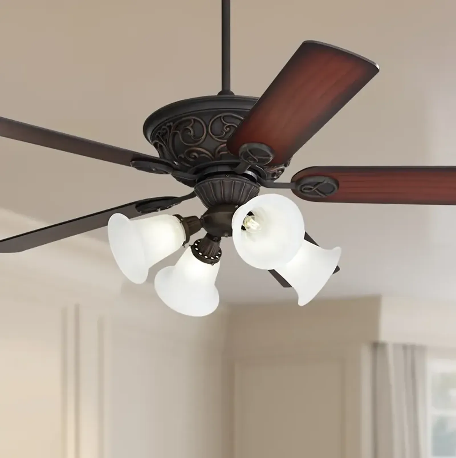 52" Casa Vieja Contessa Bronze Marbleized Glass LED Pull Chain Fan