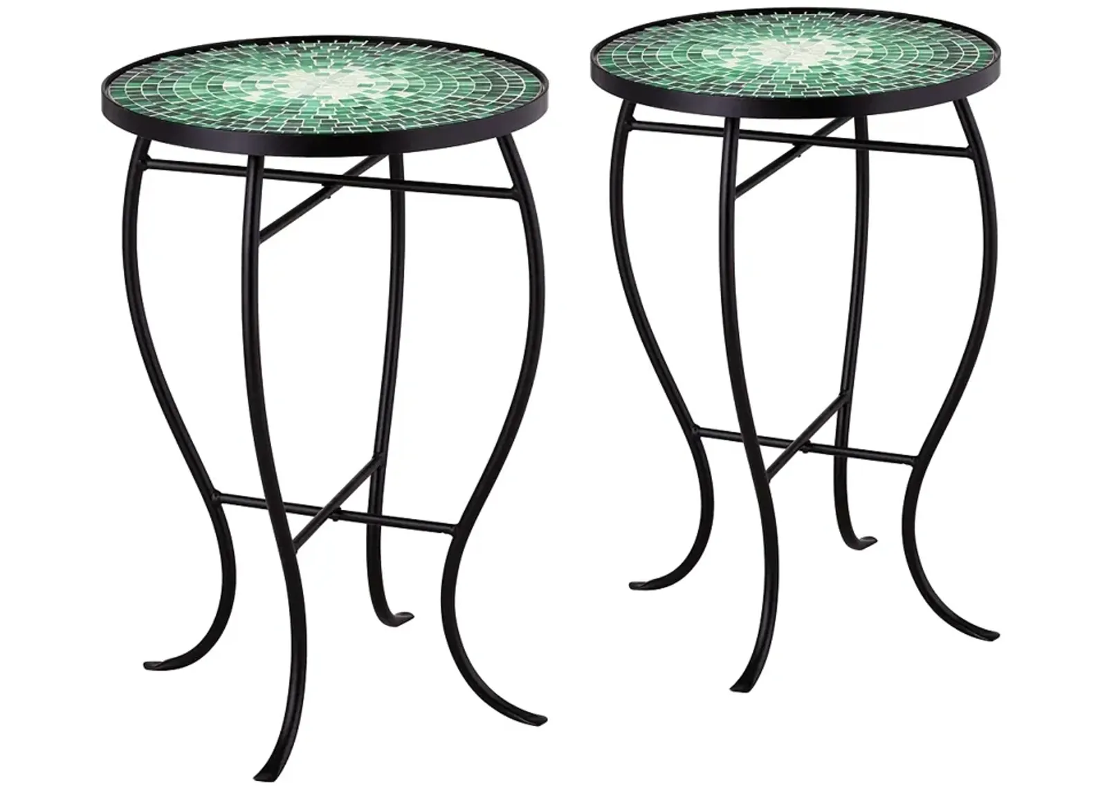 Bella Green Mosaic Outdoor Accent Tables Set of 2