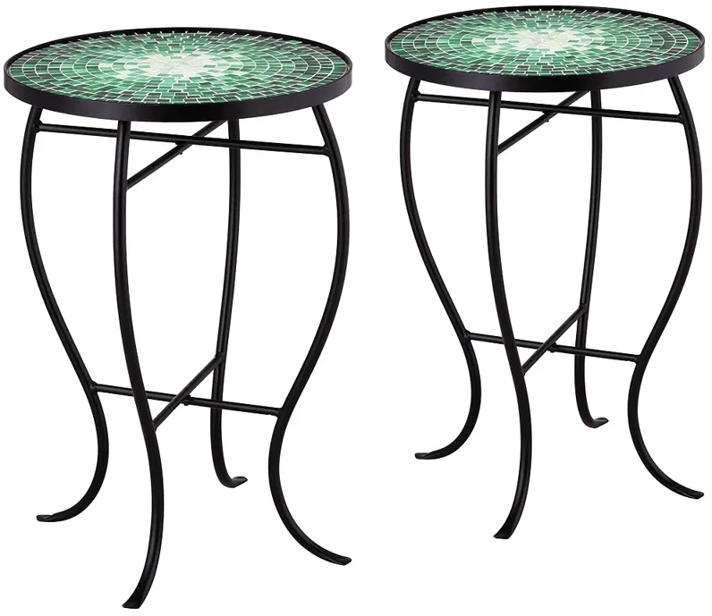 Bella Green Mosaic Outdoor Accent Tables Set of 2