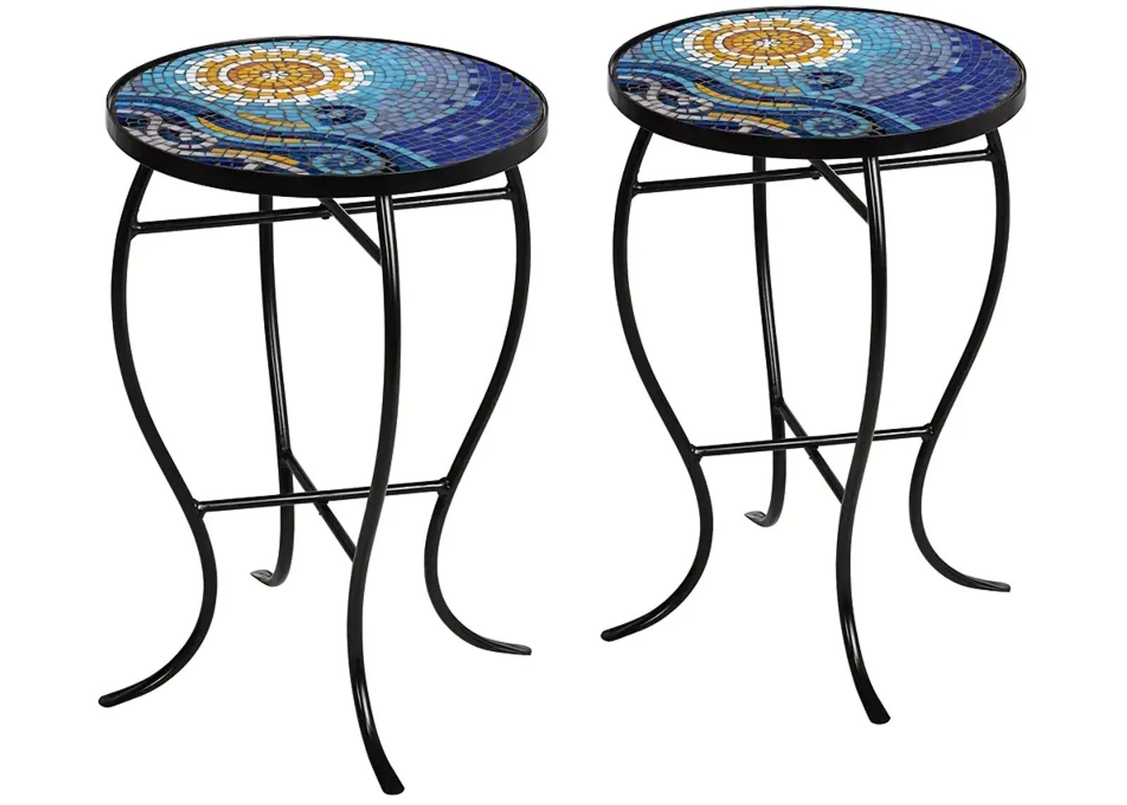 Ocean Mosaic Black Iron Outdoor Accent Tables Set of 2