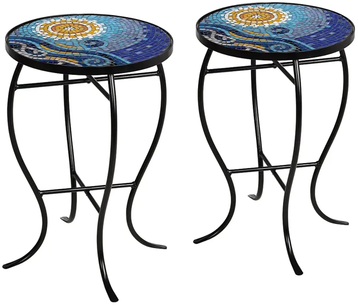 Ocean Mosaic Black Iron Outdoor Accent Tables Set of 2