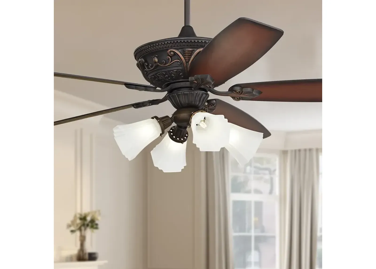 60" Casa Montego Bronze Frosted Glass Teak LED Ceiling Fan