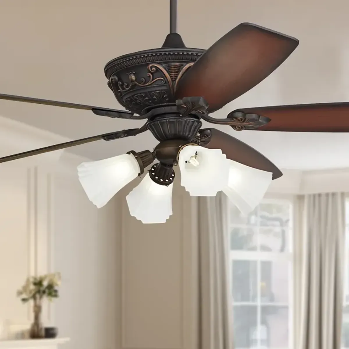 60" Casa Montego Bronze Frosted Glass Teak LED Ceiling Fan