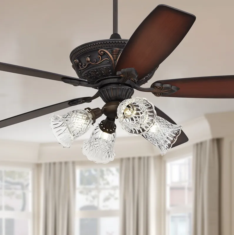 60" Casa Montego Bronze Clear Glass Teak LED Ceiling Fan