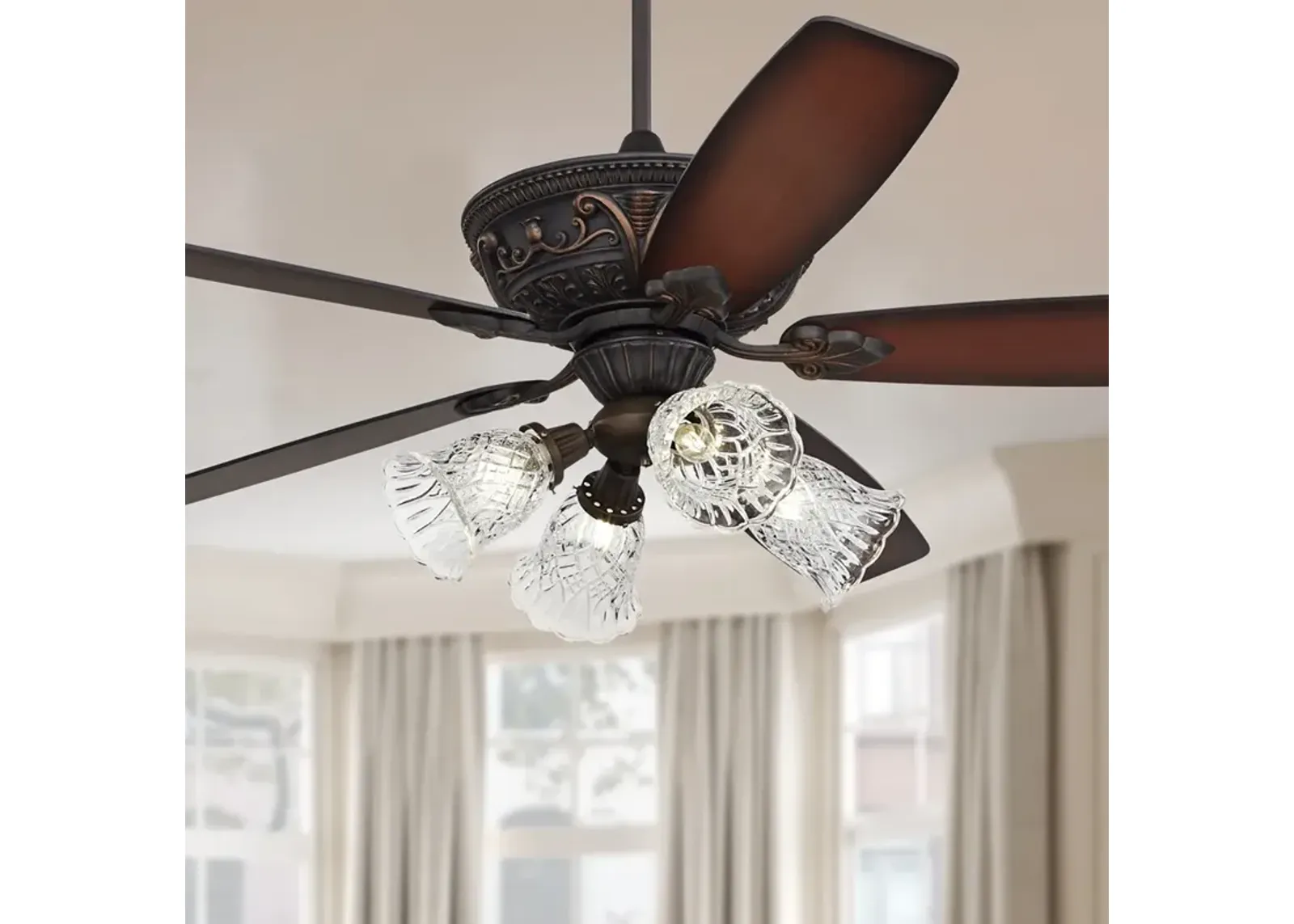 60" Casa Montego Bronze Clear Glass Teak LED Ceiling Fan