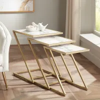 Marmo d'Oro Gold and Marble Nesting Tables Set of 3
